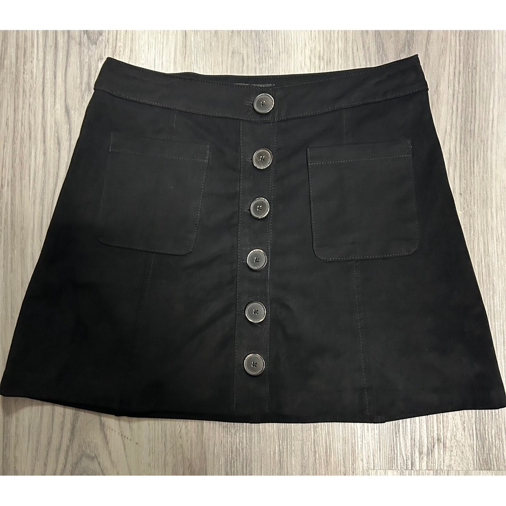 ZARA TRF Black Suede A Line Button Front Mini Skirt Women's Size S